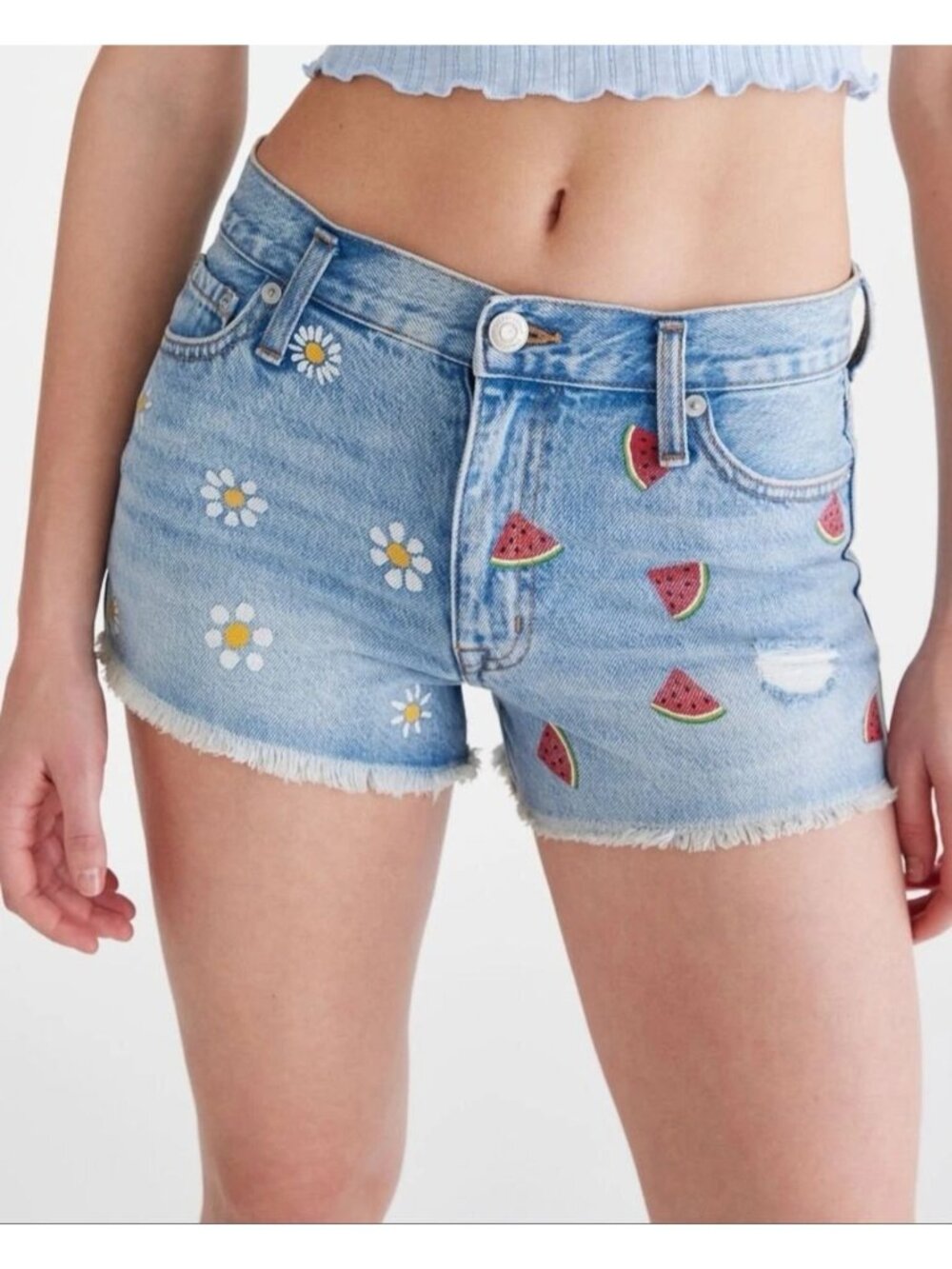 Aeropostale Womens Vintage High Rise Shorty Denim Shorts Size 4 Daisy Watermelon